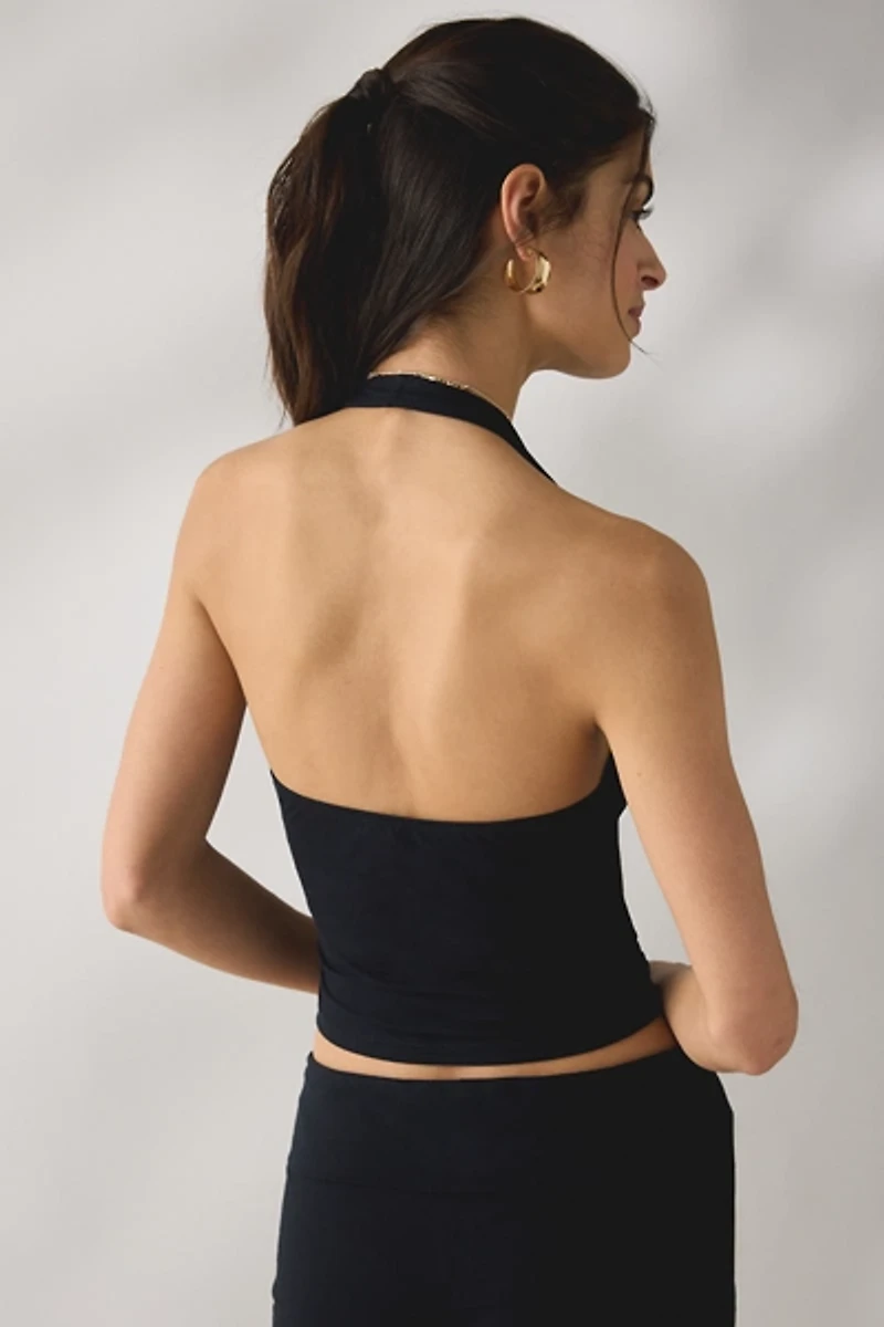 Motel Cosmo Floral Embroidered Halter Neck Top