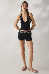 Motel Shea Floral Embroidered Foldover Micro Short