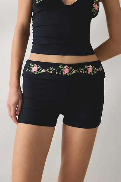 Motel Shea Floral Embroidered Foldover Micro Short