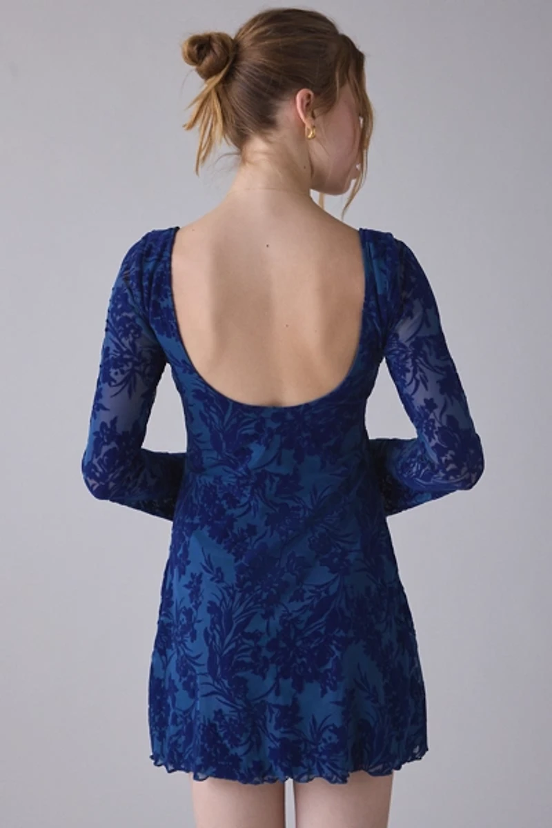 Motel Bindara Flocked Mesh Bell Sleeve Mini Dress
