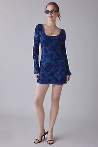 Motel Bindara Flocked Mesh Bell Sleeve Mini Dress