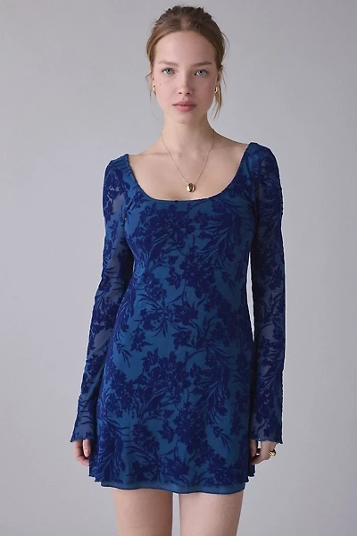 Motel Bindara Flocked Mesh Bell Sleeve Mini Dress
