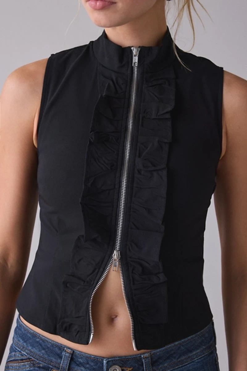 Motel Hanae High Neck Sleeveless Zip-Front Top