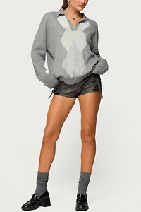 Edikted Kati Argyle Oversized Polo Sweater