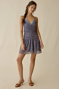 Motel Emika Ruched Drop Waist Halter Mini Dress