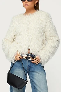 Edikted Aleandra Fringed Faux Feather Jacket