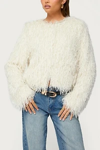 Edikted Aleandra Fringed Faux Feather Jacket