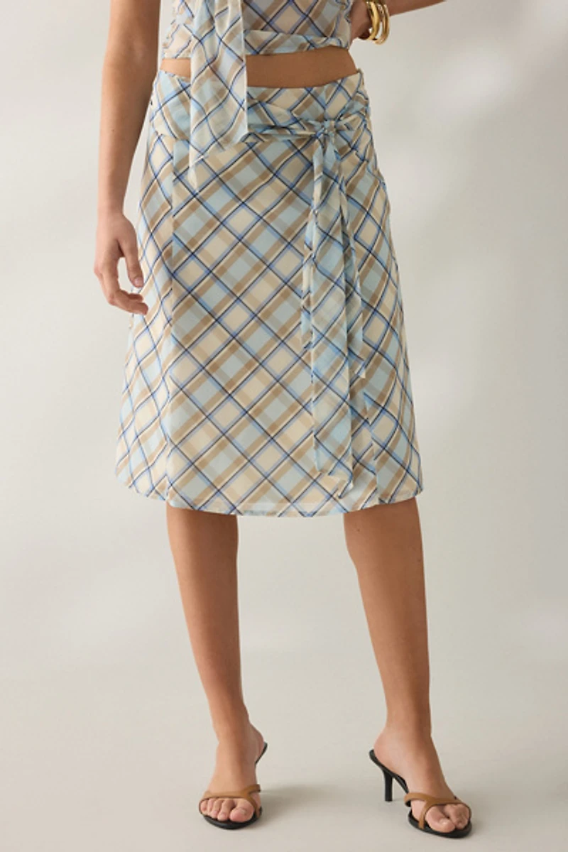 Motel Kamili Blue Check Midi Skirt