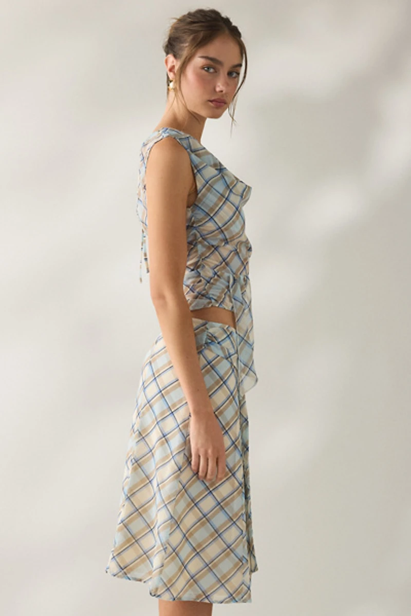 Motel Kamili Blue Check Midi Skirt
