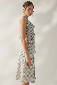Motel Kamili Blue Check Midi Skirt