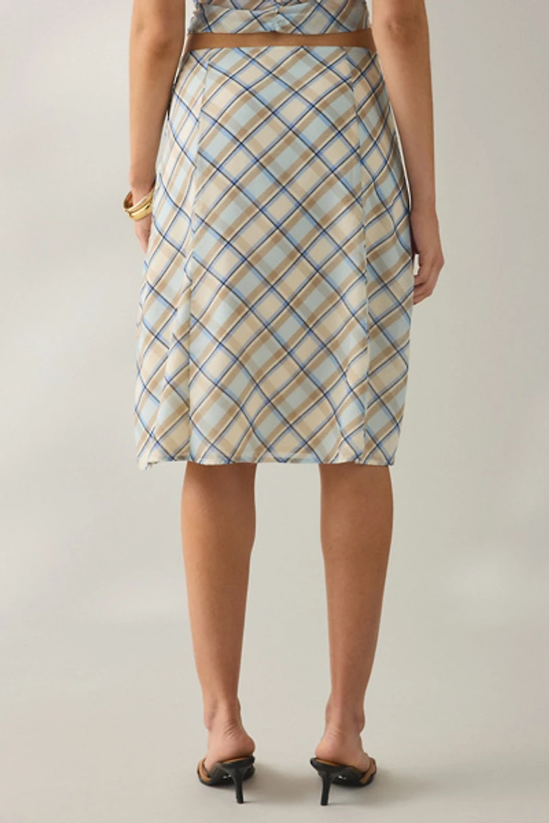 Motel Kamili Blue Check Midi Skirt