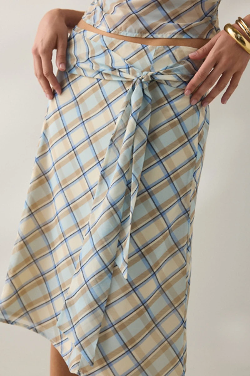 Motel Kamili Blue Check Midi Skirt