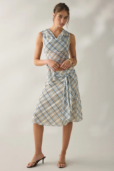 Motel Kamili Blue Check Midi Skirt