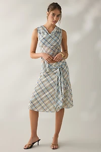 Motel Kamili Blue Check Midi Skirt
