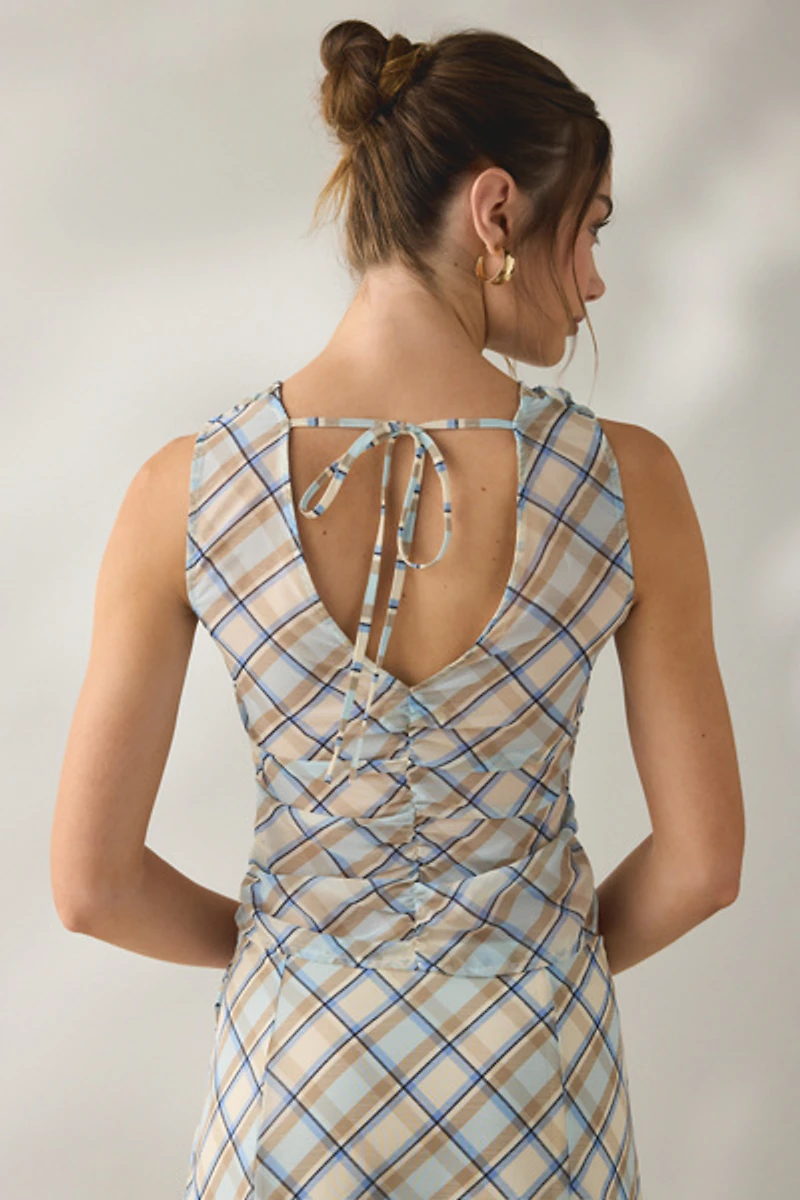 Motel Maida Blue Check Convertible Tie Detail Top