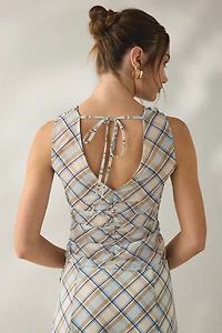 Motel Maida Blue Check Convertible Tie Detail Top