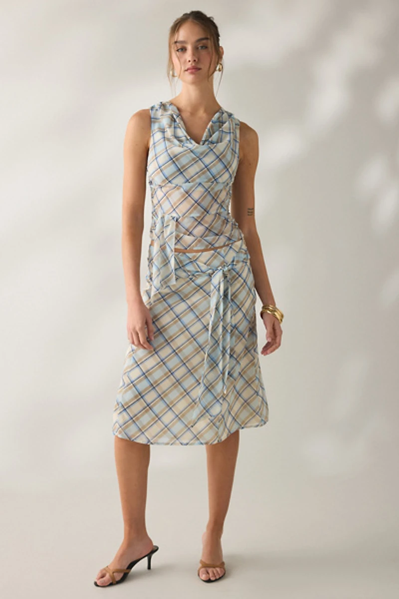 Motel Maida Blue Check Convertible Tie Detail Top