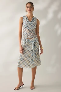 Motel Maida Blue Check Convertible Tie Detail Top
