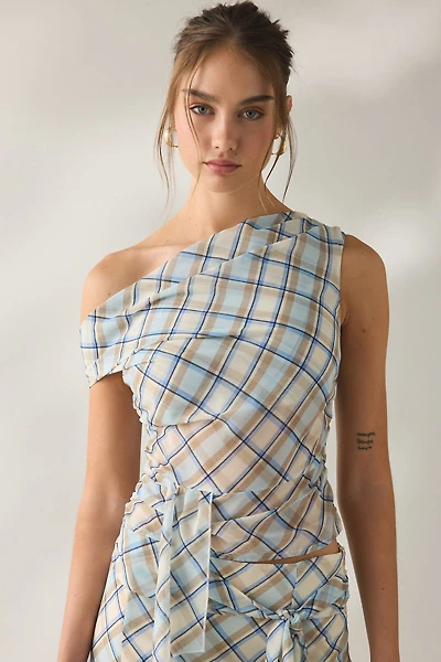 Motel Maida Blue Check Convertible Tie Detail Top