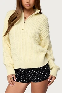 Edikted Sarie Cable Knit Quarter Zip Sweater