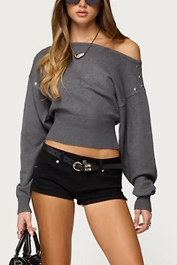 Edikted Doro Studded Off Shoulder Sweater