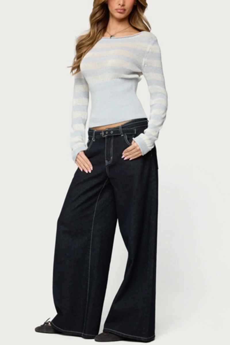 Edikted Cornella Boat Neck Striped Knit Top