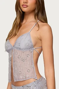 Edikted Kylie Beaded Split Front Backless Top