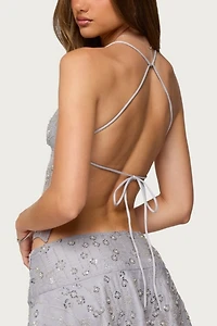 Edikted Kylie Beaded Split Front Backless Top