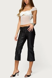 Edikted Sheer Mesh & Satin Effect Cutout Top