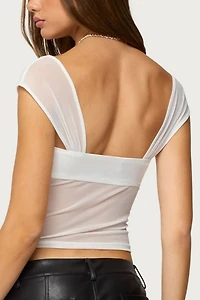 Edikted Sheer Mesh & Satin Effect Cutout Top