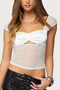 Edikted Sheer Mesh & Satin Effect Cutout Top