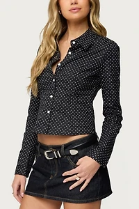 Edikted Ilia Polka Dot Button Up Shirt