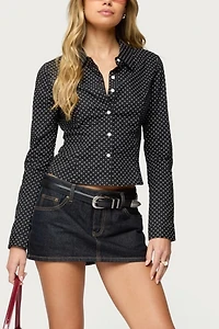 Edikted Ilia Polka Dot Button Up Shirt