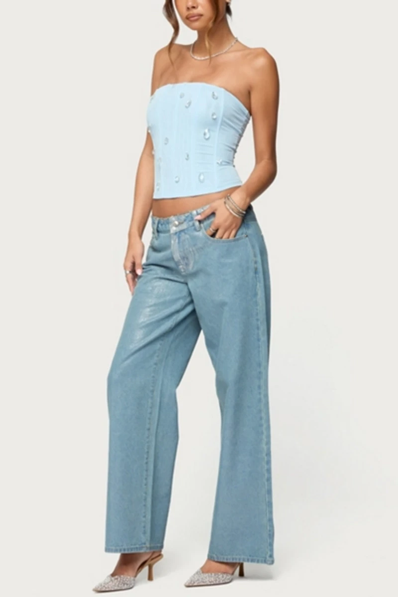 Edikted Lexah Faux Crystal Strapless Mesh Corset