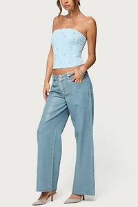 Edikted Lexah Faux Crystal Strapless Mesh Corset