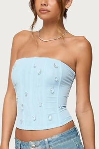 Edikted Lexah Faux Crystal Strapless Mesh Corset