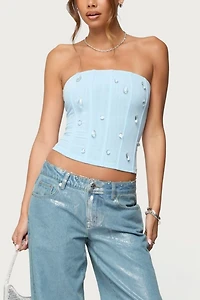 Edikted Lexah Faux Crystal Strapless Mesh Corset