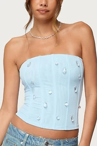 Edikted Lexah Faux Crystal Strapless Mesh Corset
