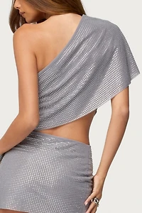 Edikted Leanne Rhinestone One Shoulder Poncho Top