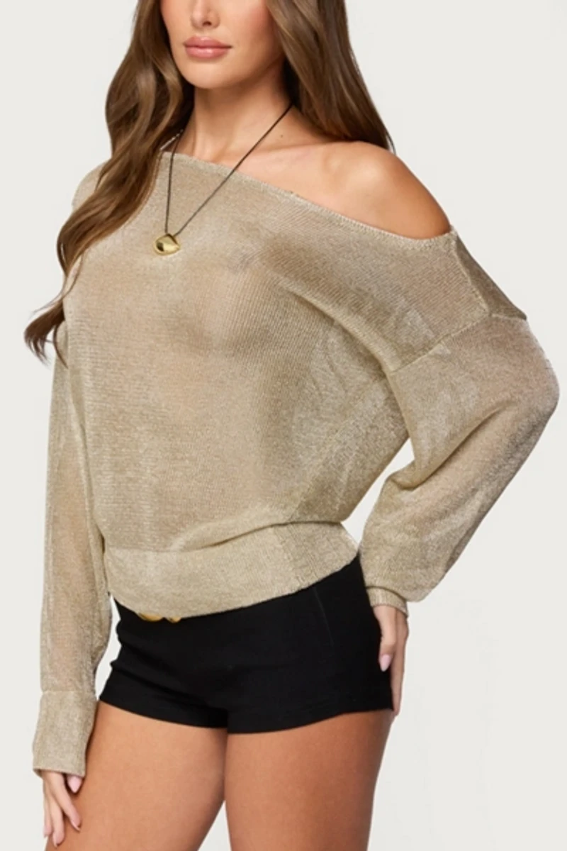 Edikted Charlo Off Shoulder Shiny Knit Top