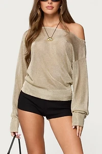 Edikted Charlo Off Shoulder Shiny Knit Top