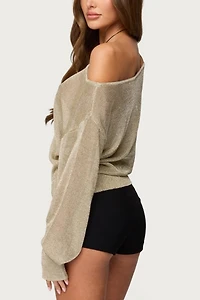 Edikted Charlo Off Shoulder Shiny Knit Top