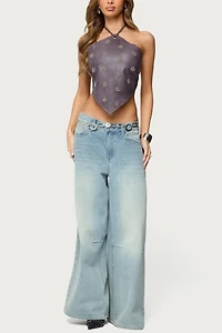 Edikted Shila Studded Faux Leather Backless Top