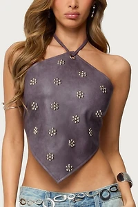 Edikted Shila Studded Faux Leather Backless Top