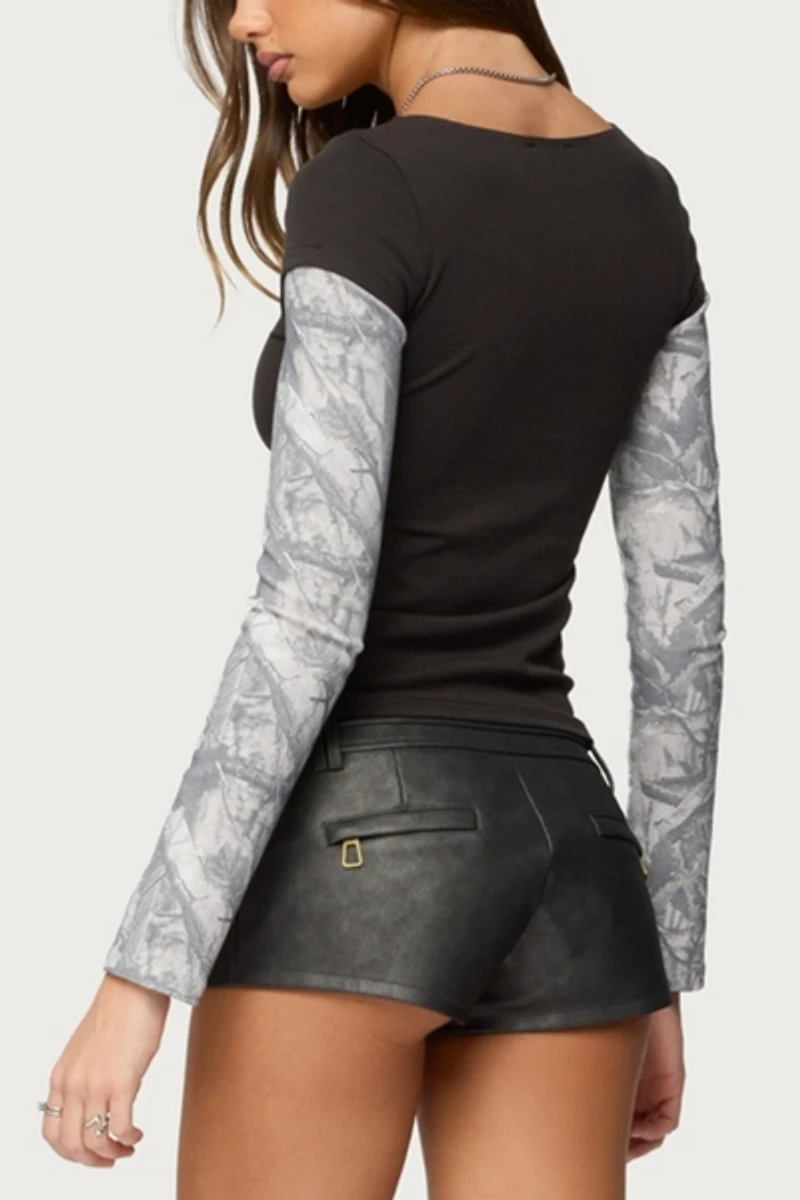 Edikted Layered Camo Long Sleeve T Shirt