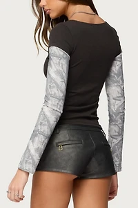 Edikted Layered Camo Long Sleeve T Shirt