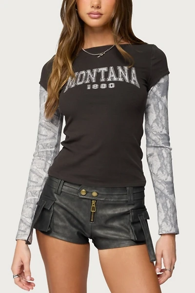 Edikted Layered Camo Long Sleeve T Shirt