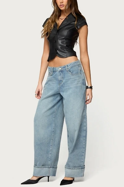 Edikted Faux Leather Tailored Button Up Top