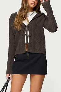 Edikted Jayla Hooded Cable Knit Cardigan