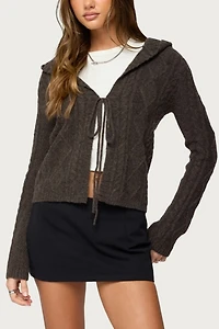Edikted Jayla Hooded Cable Knit Cardigan